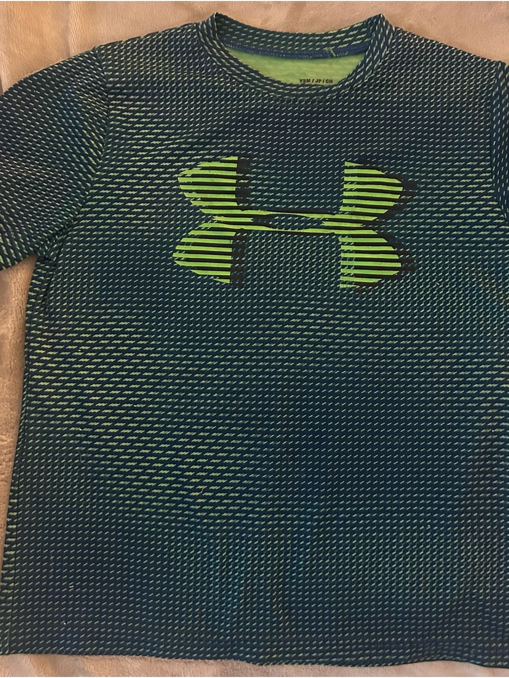 Under Armour Navy & Lime Striped Logo Performance Tee